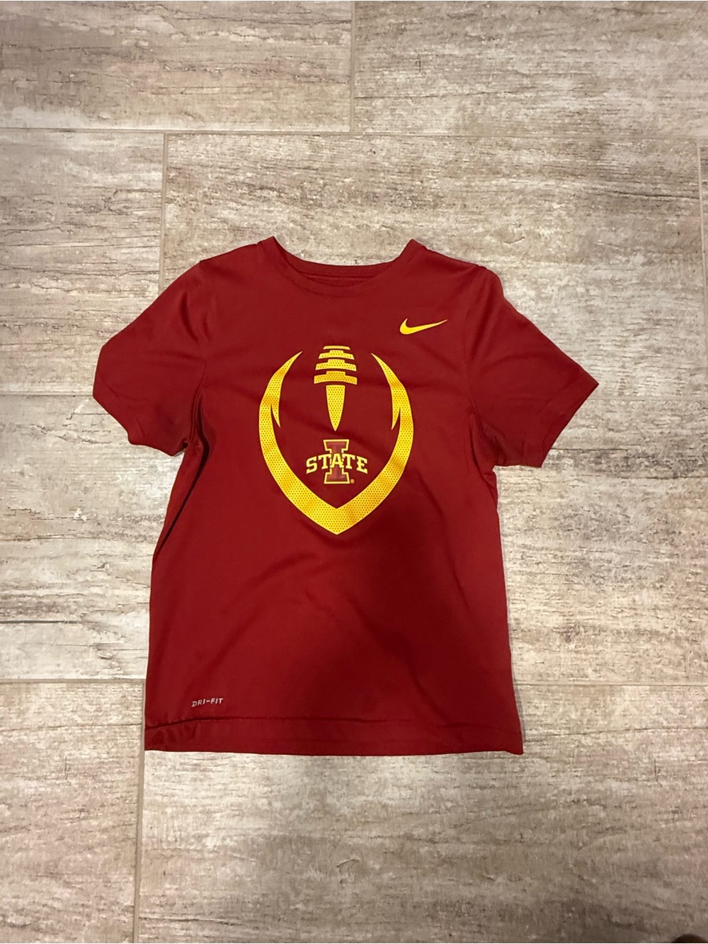 Nike Kids Red Short-Sleeve Tee with Yellow Iowa State Football Graphic